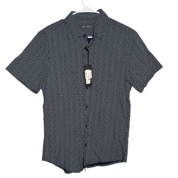 Slate And Stone Collared Short Sleeve Shirt Micro Dot Navy Blue White Men S NEW - Picture 1 of 6